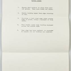 Instructions - 'Application Instructions for Quik Stik Window Signs', 1965-1985