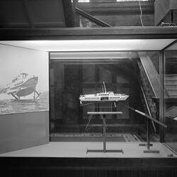Model of P.T. 50 hydrofoil boat in main foyer, Institute of Applied Science (Science Museum), Melbourne, 1966