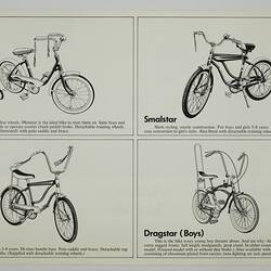 Four black printed illustrations of bicycles. Text below each.