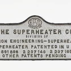 Locomotive Builders Plate - Superheater Co. Ltd, United States of America, circa 1952