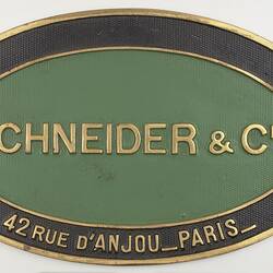 Locomotive Builders Plate - Schneider & Cie, SCNF