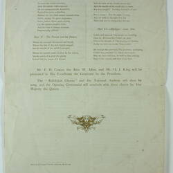 Programme - Opening Ceremony, Centennial International Exhibition, Melbourne, 1 August 1888