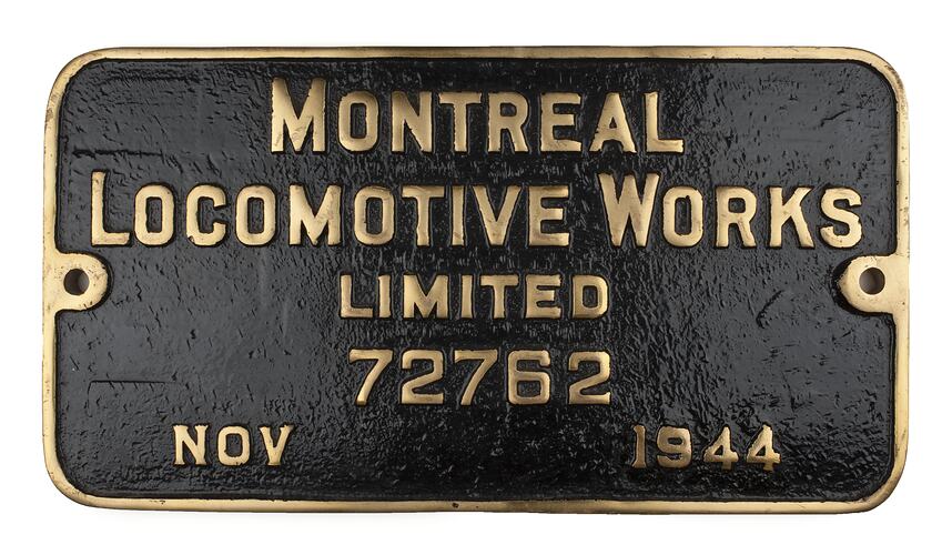 Locomotive Builders Plate - Montreal Locomotive Works, 1944