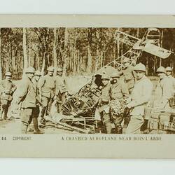 Cigarette Card - 'A Crashed Aeroplane Near Bois L'Abbe', Official World War I Photograph, Magpie Cigarettes, circa 1922