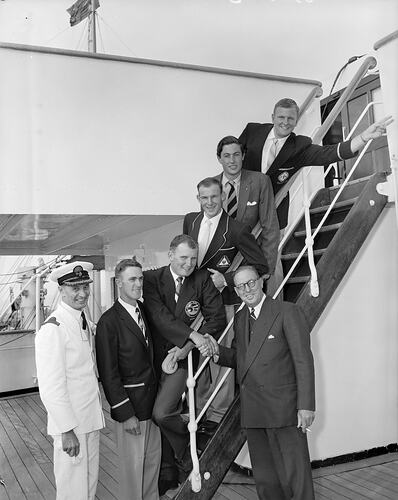 Portrait of Seven Men on SS 'Iberia', Melbourne, Victoria, Jan 1959
