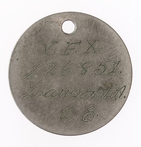 Identity Tag - Corporal Laura Lawson, Metal, World War II, 1943-1945 - Obverse