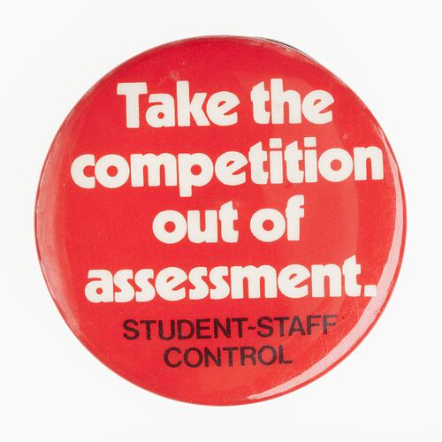 Badge - Take the Competition Out of Assessment, circa 1979-1986