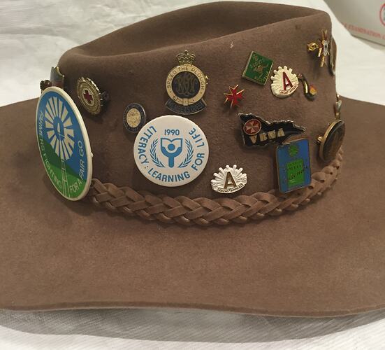 side view of Heather Mitchell's hat