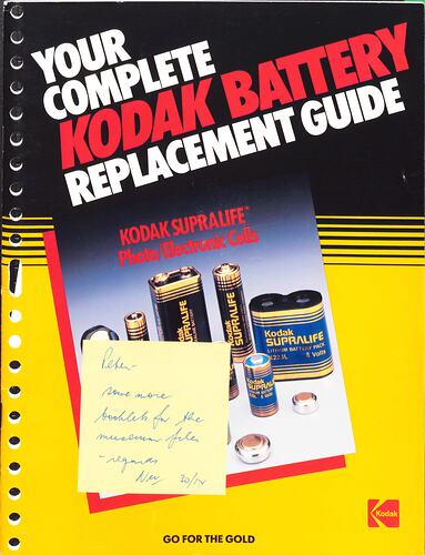 Cover page with yellow and black background, text and batteries.