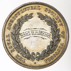 Medal - Royal Agricultural Society of Victoria, Second Prize, Victoria, Australia, circa 1900