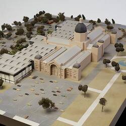 Architectural model of Royal Exhibition Building, Carlton Gardens with fountains, carpark and annexes.