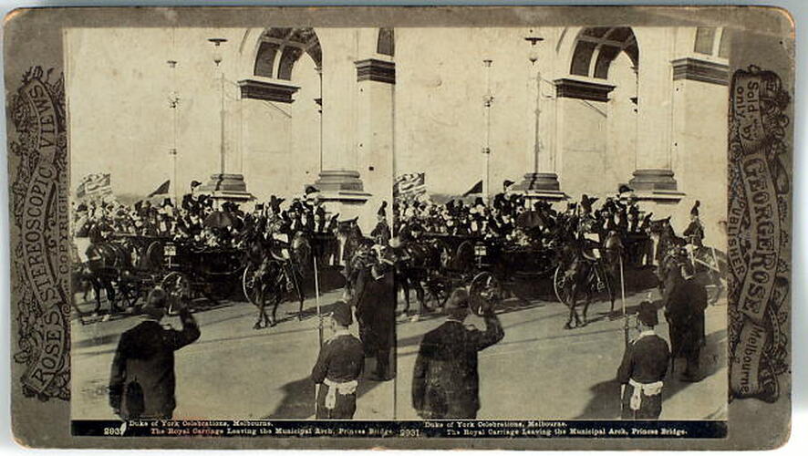 Stereograph - Royal Carriage & Municipal Arch, Federation Celebrations, 1901
