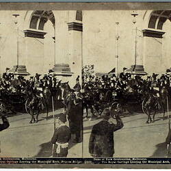 Stereograph - Federation Celebrations, Royal Carriage & Municipal Arch, Melbourne, Victoria, 1901