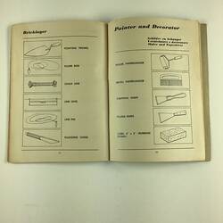 Open booklet, white pages with black printing.