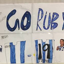 Banner - Paper Collage, Layla Murphy, North Melbourne AFLW Match, North Melbourne, 10 Sep 2023