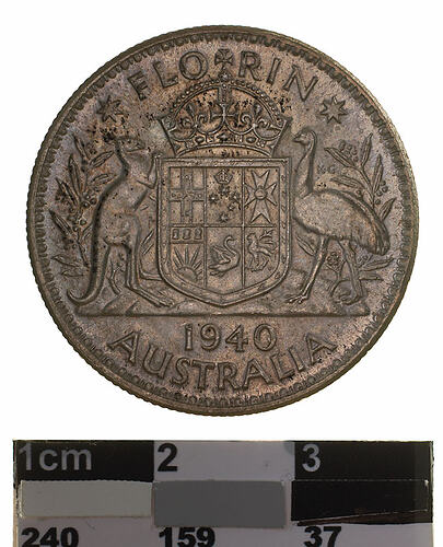Coin - Florin (2 Shillings), Australia, 1940, photographed by Museums Victoria