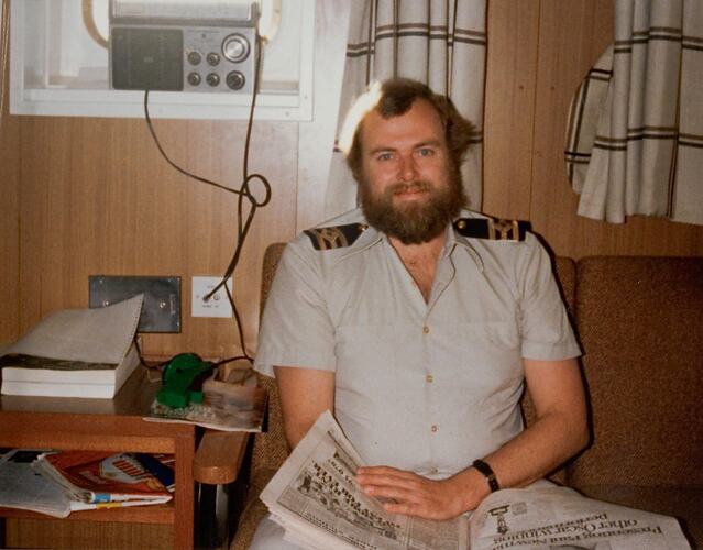 Digital Photograph - Engineer of Shell Product Tanker 'Conis', in Day Room, Melbourne, 1987