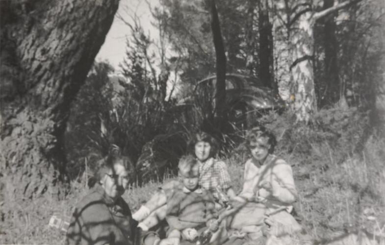 Digital Photograph - Three Women & Boy Having Picnic in Long Grass, Mount Dandenong, 1957