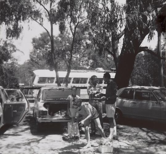 Digital Photograph - Family Barbecue in Car Park, Healesville, 1970