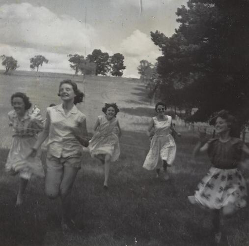 Digital Photograph - Five Girls Racing Over Field, Yan Yean, 1960-1963