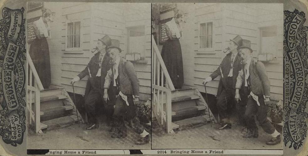 Digital Photograph - Rose's Stereographic Views, 'Bringing Home a Friend', Comical Stereograph, circa 1900