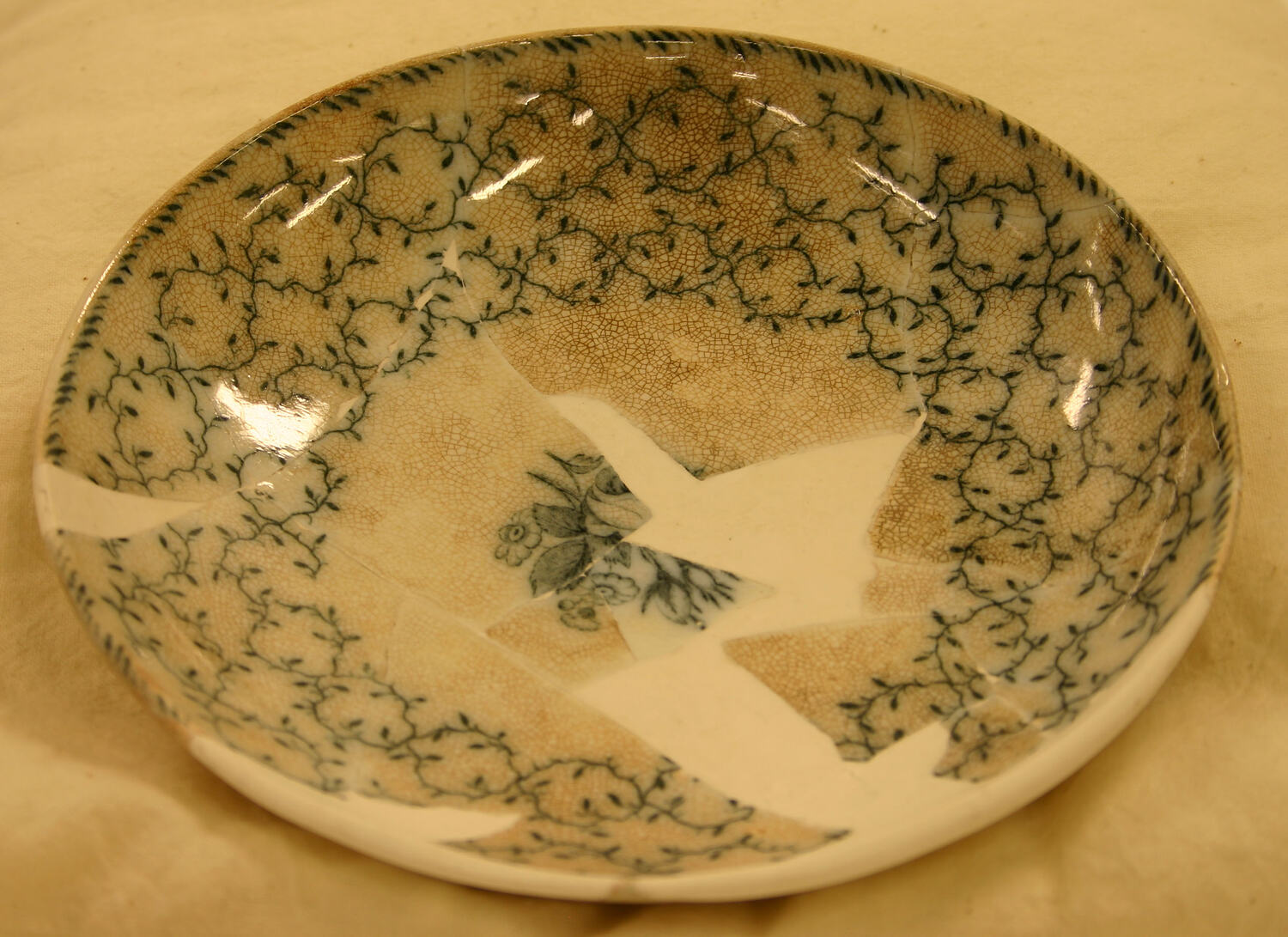 Saucer Whiteware, Black Transferprinted, Floral Pattern, Charles