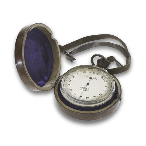 Barometer, with cover open to show the face.