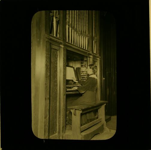 Lantern Slide - Royal Victorian Institute for the Blind, Woman Playing Piano, circa 1900
