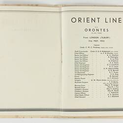 Booklet - Orient Lines to Australia List of Passengers