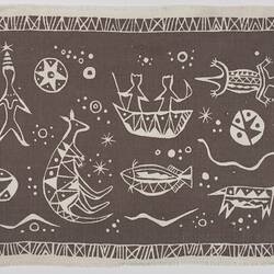 Place Mat - Human Figures & Animals, Brown on White, circa 1950s