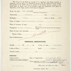 Application for Registration Form - Mr. Sam Ah Choc, 1947