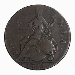 Coin - Halfpenny, George III, Great Britain, 1775 (Reverse)