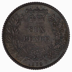 Coin - Sixpence, Queen Victoria, Great Britain, 1869 (Reverse)