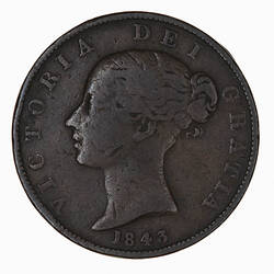 Coin - Halfpenny, Queen Victoria, Great Britain, 1843 (Obverse)