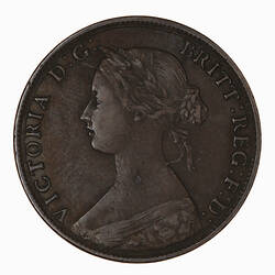 Coin - Halfpenny, Queen Victoria, Great Britain, 1863 (Obverse)