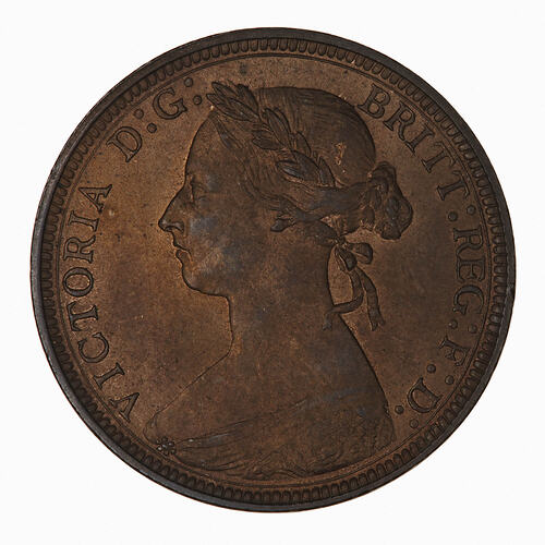 Coin - Halfpenny, Queen Victoria, Great Britain, 1891 (Obverse)