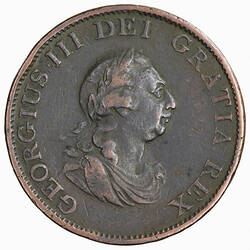 Coin - Halfpenny, George III, Great Britain, 1799 (Obverse)