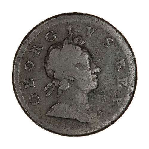 Coin - Halfpenny, George I, Great Britain, 1718 (Obverse)