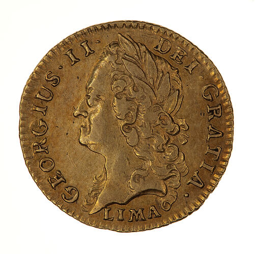 Coin - Half-Guinea, George II, Great Britain, 1745 LIMA (Obverse)