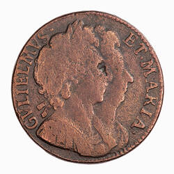 Coin - Farthing, William and Mary, Great Britain, 1694 (Obverse)