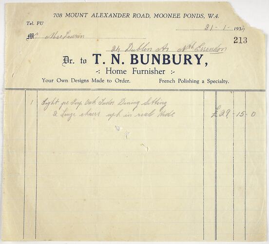 Receipt - TN Bunbury, Home Furnisher