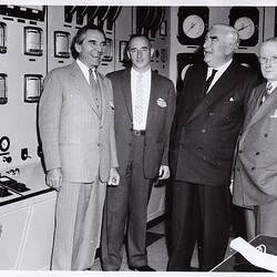 Photograph - Kodak Australasia Pty Ltd, Prime Minister Robert Menzies with Dr Albert Chapman, Henry Foote & Stuart Sandesron at the Official Opening of the Kodak Factory, Coburg, 1961