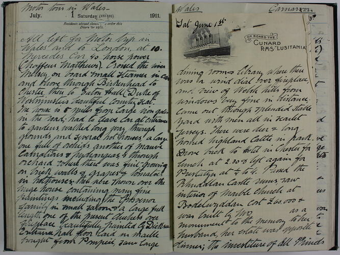 Two handwritten diary pages dated 1 July 1911.