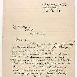 Letter - Buckley to Telford, Phar Lap's Death, 12 Apr 1932