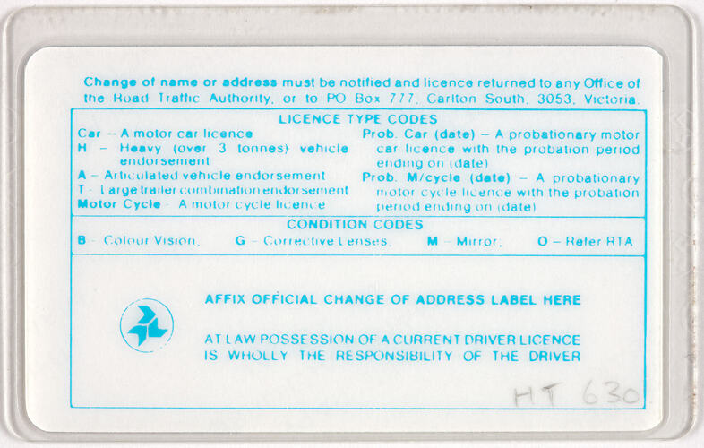 Driver's Licence - Issued to Barbara Condurateanu, Victoria, circa 1985