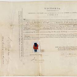 Naturalisation Certificate - Ernest Adolphus Lampe, 29 Sep 1856