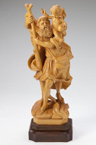 Wooden sculpture of St. Christopher and Christ Child.