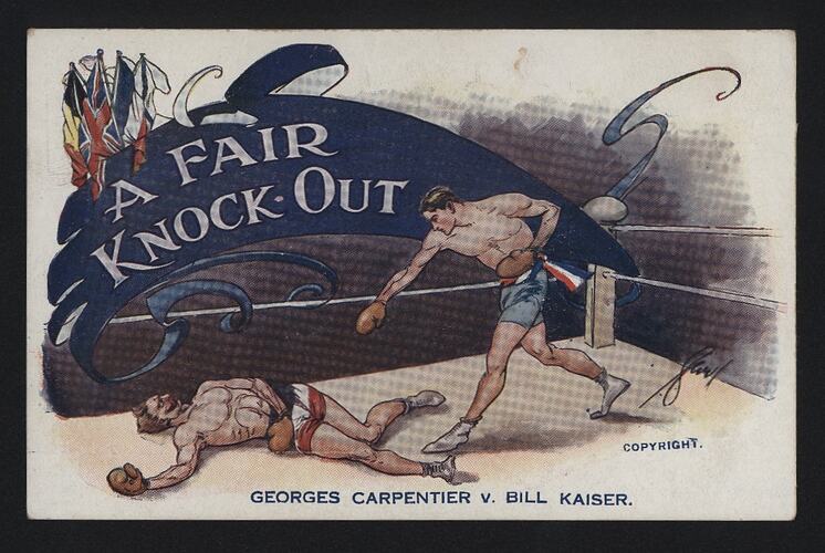 Postcard - 'A Fair Knock-Out', 'Georges Carpentier v. Bill Kaiser', circa 1915