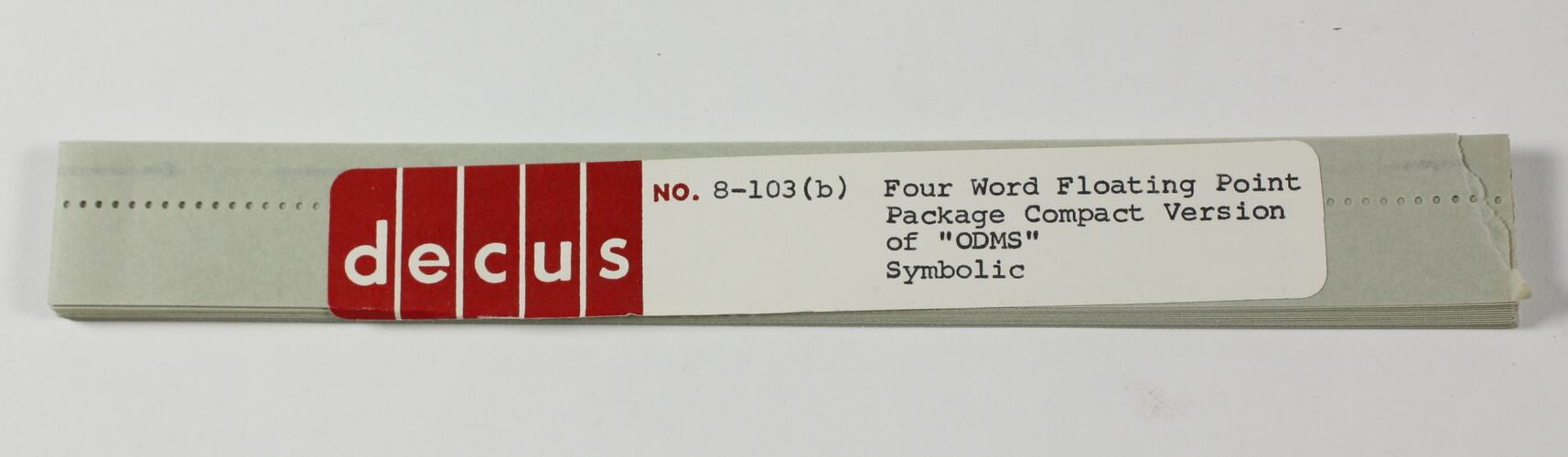 Paper Tape - DECUS, '8-103b Four Word Floating Point Package, Compact Version of ODMS, Symbolic'