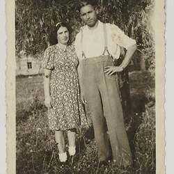 Digital Photograph - Dimka & Vojislav Stojkovic in Front of Olive Tree, Kassel, Germany, circa 1947